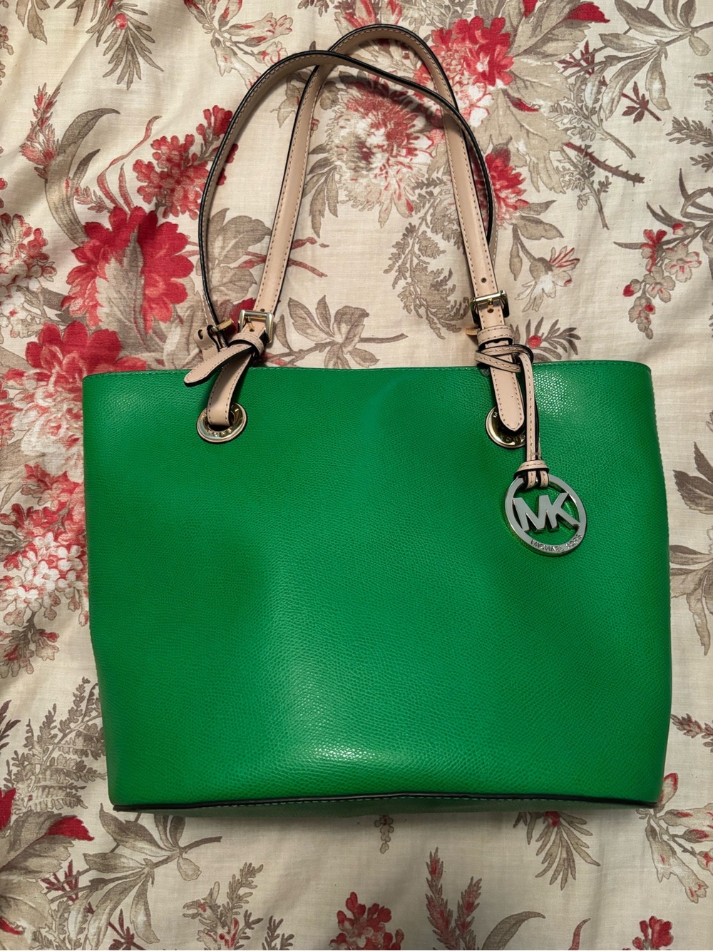 Michael Kors Green Tote with Tan Shoulder Straps